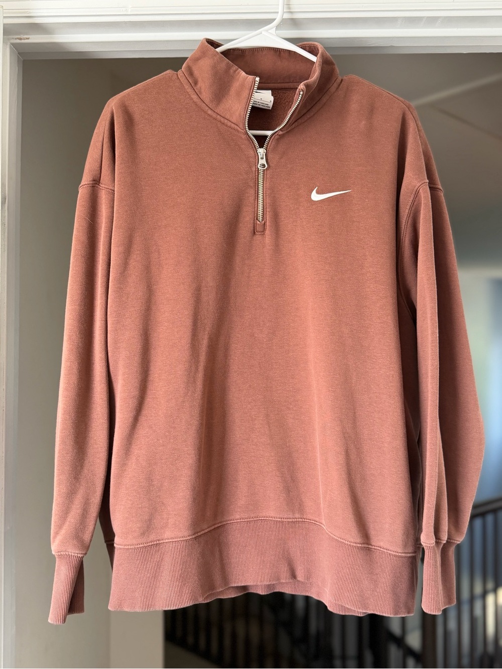 Nike Solo Swoosh Fleece Quarter Zip Brown Pullover M